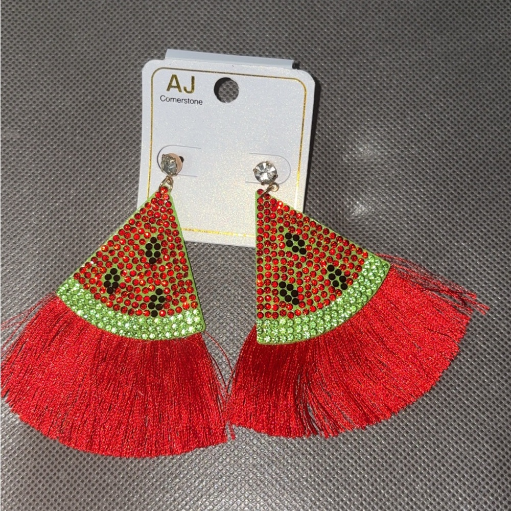 AJ Cornerstone Watermelon Earrings with Red Fringe